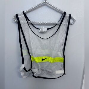 Vintage Nike White Mesh Vest with Neon Yellow Trim One size men's and women's